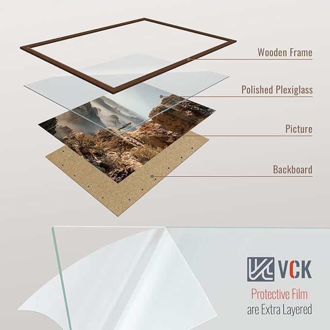 VCK 22x28 Picture Frame 5 Pack, Brown Wood Poster Frame with Exclusive Wood Grain, Wall Hanging
