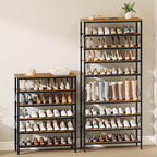 10-Tier Tall Shoe Rack Organizer, Wooden Shoe Storage for Closet Holds 40 Pairs, Sturdy Shoe Shelf with X-Shaped Metal Support, for Entryway, Bedroom, Rustic Brown and Black SS210BR