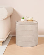 B FSOBEIIALEO Ottoman with Stroage, Round Sherpa Storage Ottoman Stool, Boucle Foot Rest 16.9"x16.9"x17.7"（Beige