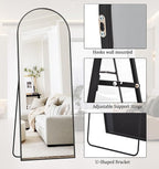 64"x21"Floor Mirror Arched Full Length Mirros, Mirror Floor Length Standing Hanging or Leaning & Large Full Body & Wall Mirror for Bedroom, Living Room, Aluminum Frame, Black