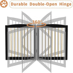 Freestanding Pet Gate for Dogs, Foldable Wooden Dog Gate for House Indoor, Step Over Pet Puppy Safety Fence for Stair, Doorway,Hall, Support Feet Included,3 Panels 32",Black&Gold