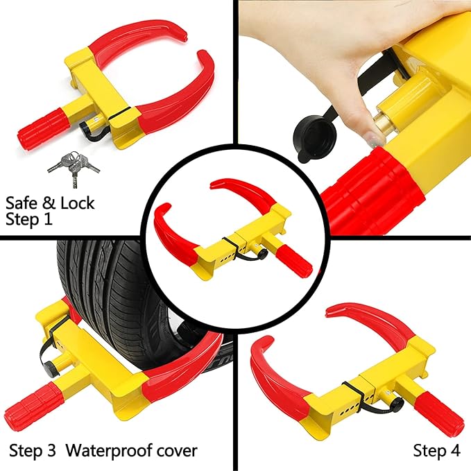 KAYCENTOP Wheel Clamp Lock Universal Security Tire Locks Anti Theft Lock Fit Most Vehicles Max 11" Tire Width for Trailers SUV Boats ATV's Motorcycles Golf Cart Yellow/Red 2 Packs 6 Keys Alike