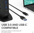 Plugable USB 3.0 and USB-C Universal Laptop Docking Station with 2 HDMI Ports for Windows, Mac (Driver Required), and ChromeOS, Gigabit Ethernet, Audio