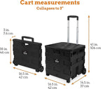 Inspired Living Collapsible Ultra-Slim Pack-N-Roll,2 Wheel Utility Cart w/Lid used as Seat up to 250 Lbs, Telescopic Handle - Super Strong, for Home, Garden, Shopping, Office, School use, Large, Black