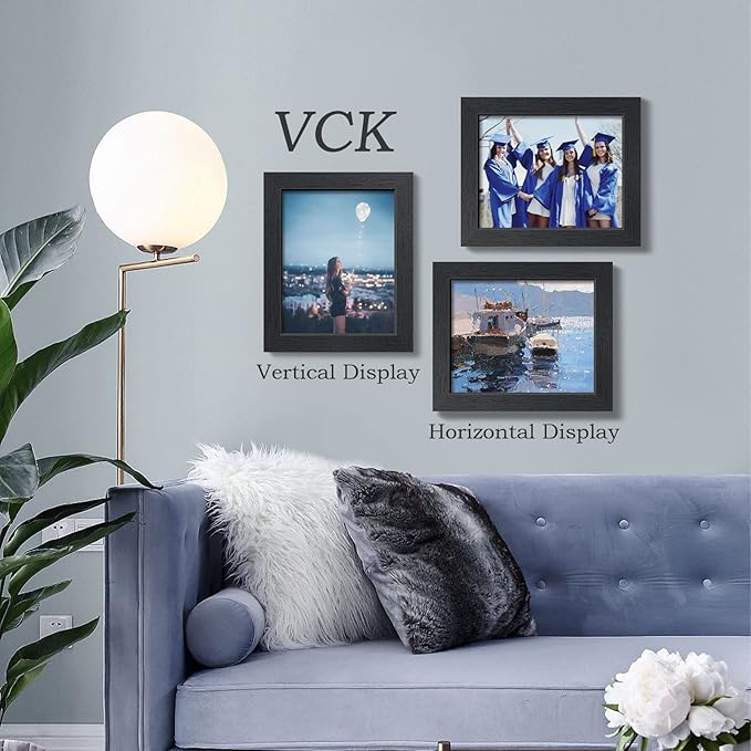 VCK 8x10 Solid Wood Picture Frame Set of 5,Textured Exclusive Black Picture Frames, Wall Hanging