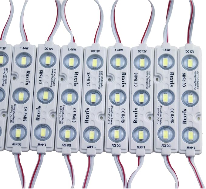 REXTiN Super Bright 200pcs 3 LED Module Green 5630 5730 SMD 40-45LM Per led Waterproof Decorative Light for Letter Sign Advertising Signs with Tape Adhesive Backside