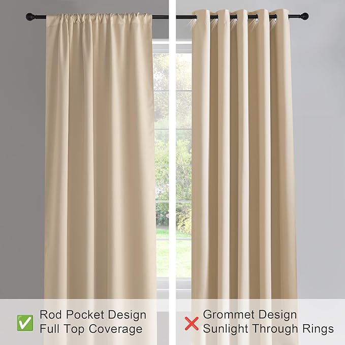 PONY DANCE Kitchen Beige Curtains - Home Decoration Thermal Insulated Blackout Window Treatments/Draperies Protect Privacy, 52" W Each Panel x 54 L, Biscotti Beige, 2 Pieces