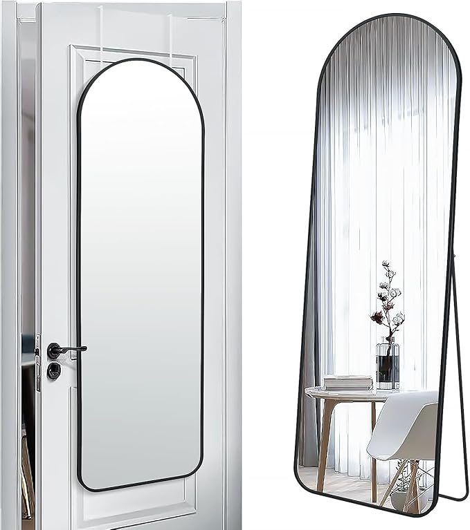 57x20 Door Hanging Full Length Mirror, Floor (Height 5.7ft just Body in1.3ft) Wall Mounted Metal Frame Arch Dressing Mirrors for Bedroom Bathroom Living Room 57 inch Black
