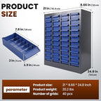 100 Drawer Nut and Bolt Organizer, 21" L X 9" W X 25" H Part Cabinet Bolt and Nut Tool Storage, SPCC Material Bolt Organizer Storage with Shelf and Label for Shop (40 Drawers)