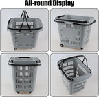 Teyyvn 4 PCS 50L Plastic Rolling Shopping Basket with Handle, Rolling Shopping Basket for Supermarkets and Retail Stores, Grey
