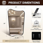 ANDY STAR Bathroom Mirror, 26x38 Inch Matte Black Vanity Mirror, Black Asymmetrical Mirror in Premium Stainless Steel Metal Frame Deep 1’’, Wall Mount Vertically Only
