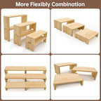 Display Wood Risers Wooden Stand 3 Tier Wood Racks Decorative Rectangular, 2 Set 6 Piece Cupcake Stands Cologne Perfume Organizer Dessert Showcase(Nature)