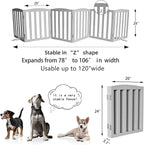 Freestanding Dog Gate Indoor,Doggie Gate Foldable Pet Gates for Doorways,Stairs or Hallways, Wooden Grey Pet Gate for The House, Pet Fence with Support Feet Included,24 "Height-6 Panels