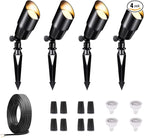 LED Outdoor Spotlight Kit, with 4 Pack Black Low Voltage Landscape Light and 100FT Cable and 20 Wire Connectors, Waterproof Aluminum Light for Patio Yard House, Without Transformer