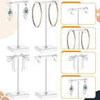Kigeli 6 Pack Metal T Bar Earring Display Stand Retail Earring Display Holder Detachable Metal Earring Display Storage Rack Jewelry Photography Prop, Square Base, Height 4.3" and 5.1" (Silver)