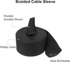 MECCANIXITY Braided Cable Sleeves Heat Shrinkable Fabric Sleeving, 1 1/4" 16ft Black 2:1 Ratio Heat Shrinkable Cord Protector for Harness Cable, Network Cable Protection, Cable Management