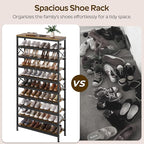 10-Tier Tall Shoe Rack Organizer, Wooden Shoe Storage for Closet Holds 40 Pairs, Sturdy Shoe Shelf with X-Shaped Metal Support, for Entryway, Bedroom, Rustic Brown and Black SS210BR