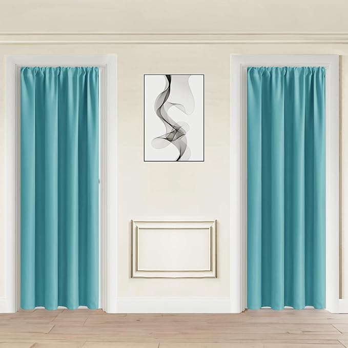JIUZHEN 80 Inch Length Door Curtains for Doorway Privacy Insulated Blackout Curtains with Tiebacks Rod Pocket Room Divider Curtain Cover for Bedroom Closet Door, Set of 2, 42 x 80 Inch, Turquoise