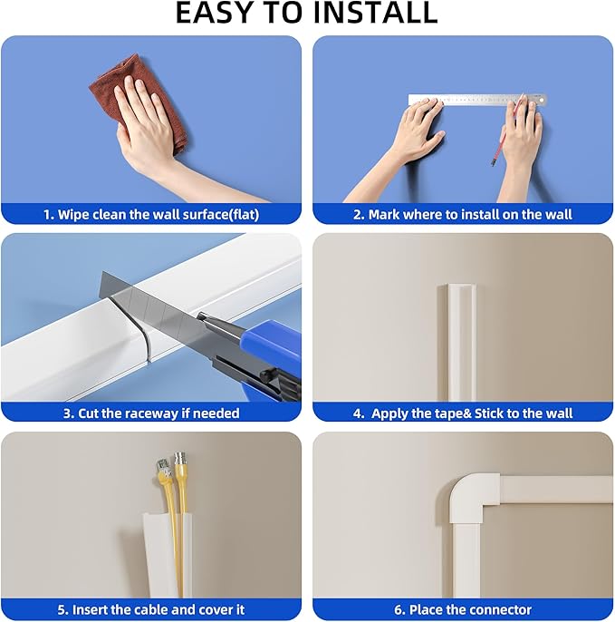 Delamu 236in Cord Hider, Cord Covers for 2-3 Wires on Wall, Premium TV Cable Hider, Paintable Wire Hiders Wire Covers for Cords on Wall, Easier Setup Cable Cover Raceway, W0.94 H0.47in, White