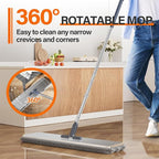 Flat Mop and Bucket for Home with Extra Refills, Stainless Steel Mop and Bucket with Wringer, Hands-Free Mop, Wet and Dry Use Mop with Long Handle (Black)