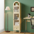 71” Tall Arched Pantry Cabinet with Glass Door, Display Cabinet Organizer with Drawer, Versatile Pantry with Top-Opening Storage Container for Living, Kitchen Dining Room, Natural