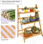 Ufine Bamboo Ladder Plant Stand 3 Tier Foldable Flower Pot Display Shelf Rack for Indoor Outdoor Home Patio Lawn Garden Balcony Organizer Planter Holder