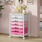 Utility Cart With 6 Drawers and Wooden Tabletop, Storage Cart on Wheels for Office, Classroom, Bathroom, Bedroom - Pink