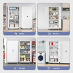 Metal Storage Cabinet with Wheels, Tall Garage Storage Cabinet with 4 Adjustable Shelves and 2 Doors, Lockable Tool Cabinet for Garage Home Office,Gym,School (White)