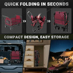 LEVELEVE Heavy Duty Folding Wagon - 2-in-1 Collapsible Cart, 650lb Capacity, All-Terrain Wheels w/Brakes & Side Pockets (Red)