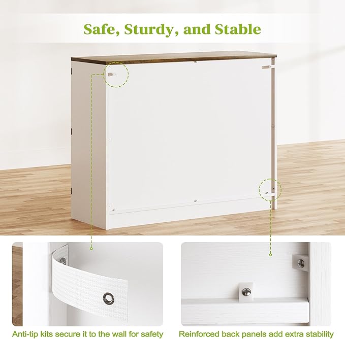 Farmhouse Sideboard Buffet Cabinet with Doors, 42.5" Kitchen Storage Cabinets for Hallway, Living Room (Classical White)