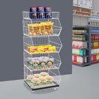 5 Tier Retail Display Rack, Rolling Storage Rack 5 Layers 18.9*17.72*55.12in Metal Display Shelf Fruit Vegetable Snack Basket Storage Supplies for Home Store Market (White, 48*45*140cm)