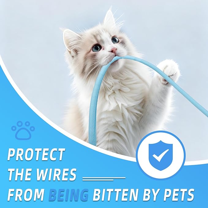 Automotive Wire Loom Tubing, Split Braided Cord Protectors from Pets No Chew, Flexible Cable Sleeve Cable Management for TV/Computer/Electric Wires (Sky Blue, 3/8"-25ft)