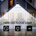 150W LED Flood Light Outdoor,2 Pack 15500LM Super Bright Security Light,IP66 Waterproof Floodlight,5000K Daylight White LED Exterior for Basketball Court, Stadium, Playground