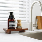 Acacia Wood Riser Pedestal Stand Farmhouse Small Bathroom Vanity Tray Rustic Wooden Hand Soap Dish Dispenser Holder for Kitchen Sink Counter Decorative Tray Modern Bathroom Decor Organizer Accessories