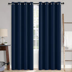 MIULEE 100% Blackout Linen Textured Curtains for Bedroom Solid Thermal Insulated Midnight Blue Grommet Room Darkening Curtains & Drapes Luxury Decor for Living Room Nursery 52 x 108 Inch (2 Panels)