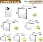 12 Pcs Acrylic Display Risers, 2 Sets Small Size Clear Acrylic Risers, 0.15" Thick Display Stands for Dessert, Cupcake, Candy, Figure & Jewelry Showcase