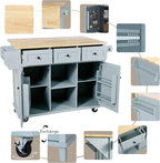 Yayzy Rolling Kitchen Island with Drop Leaf, Cabinet Door Storage Racks & 3 Drawers, Mobile Kitchen Cart with Rubberwood Top & Locking Wheels for Dining Room & Kitchen, 53-Inch, Grey Blue