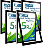 Acrylic Magnetic Sign Holder Wall Mount, Self Adhesive Magnetic Display Frame with Nano Tape and Strong Magnetic Border for Wall, Door, Glass, Home, Store, Office (Black, 11" x 17" / 5 Pack)