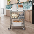 3 Shelf Stainless Steel Tubular Utility Cart | 15 in. Wide x 24 in. Long x 33 in High | Metal Utility Cart on Wheels with Handle | NSF