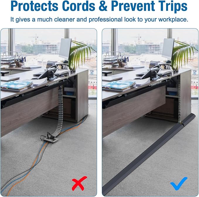 Eapele Floor Cord Cover 6.5ft Cord Covers for Wires on Floor, Heavy Duty Extension Cord Cover, Rubber Floor Cable Cover, Prevent Trip Hazard for Sidewalk Home Office Outdoor or Indoor Settings (Grey)