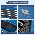 8-Drawer Tool Chest, Rolling Tool Storage Cabinet with Enhanced Packaging, Detachable Top Tool Box with Tray Divider, Liners, Metal Tool Cart for Garage Workshop, Blue