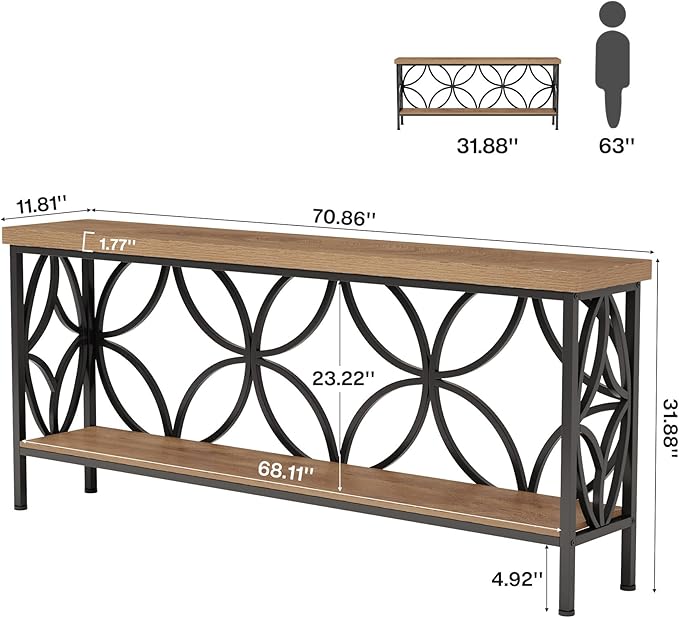 Tribesigns 70.9-Inch Narrow Sofa Table, FarmhouseLong Sofa Table Behind Couch, Entry Console Table with Storage for Entryway, Living Room, Foyer, Unique Design, Oak