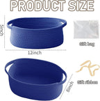 Woven Basket,Small Rope Storage Bin with Handles & Ribbon Bag, Organizer for Shelves Closets,Gift Basket Empty for Birthday,Books,Dog Toys, Navy Blue/3 Pack