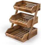 G.a HOMEFAVOR Fruit Basket: 3-Tier Acacia Wood Fruit Bowl for Kitchen, Fruit Stand Storage Holder for Vegetables and Snack Home Kitchen Countertop Organizer (Self-assembly)
