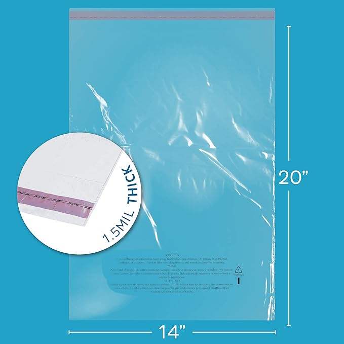 14" x 20" Self Seal Resealable Poly Bags - Case of 100, Peel & Seal Reclosable Polybags with suffoaction Warning and Adhesive Strip for Packaging & Shipping Clothes, Shirts & More - GPI