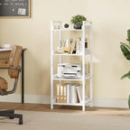 Rolanstar Bookshelf, 4-Tier Storage Rack, Narrow Corner Bookshelf, Display Wooden Shelves for Living Room, Bathroom, Balcony, Kitchen,White