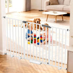 41'' Extra Tall Baby Gate for Large Dogs Pets Indoor No Jumping Over, 30-49.2'' Wide Heavy Duty Puppy Gate for Doorways, Pressure Mounted Metal Gate for Child Toddler No Tools Needed(White)