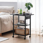 Lerliuo 3-Tier Printer Stand with Charging Station, Industrial Mobile Printer Table with Storage Shelf and Steel Frame, Rolling Printer Cart Holder with Lockable Wheels for Home, Office (Black)