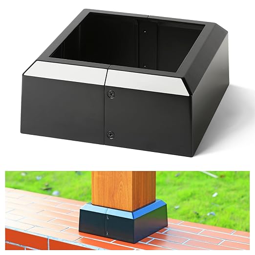 8"x8" (Actual: 7.5"x7.5") Deck Post Base Cover Split, Aluminum Post Base Trim Skirt Decorative Black 1Pack