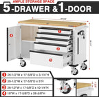 WORKPRO 52" x 20" 5-Drawer & 1-Door Rolling Tool Chest, Heavy Duty Tool Chest with Wheels, Power Strip, Locking System, Rolling Cabinet for Garage, Home & Kitchen, 1000 lbs Capacity